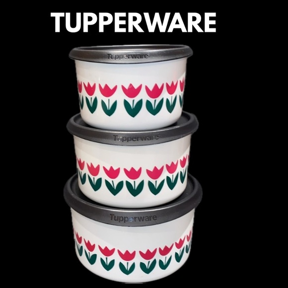 1980’s 3pc. Tupperware Stackable Tulip Canister Set With One Touch Lids - Picture 1 of 10